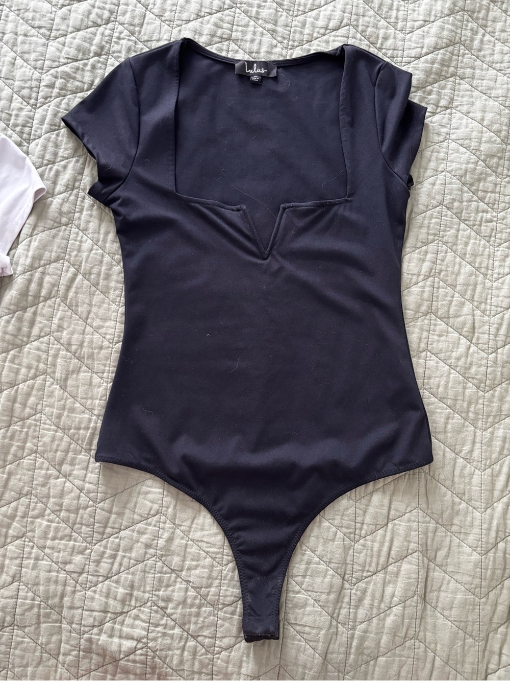 Lulu's Black Short Sleeve Square Neck Bodysuit